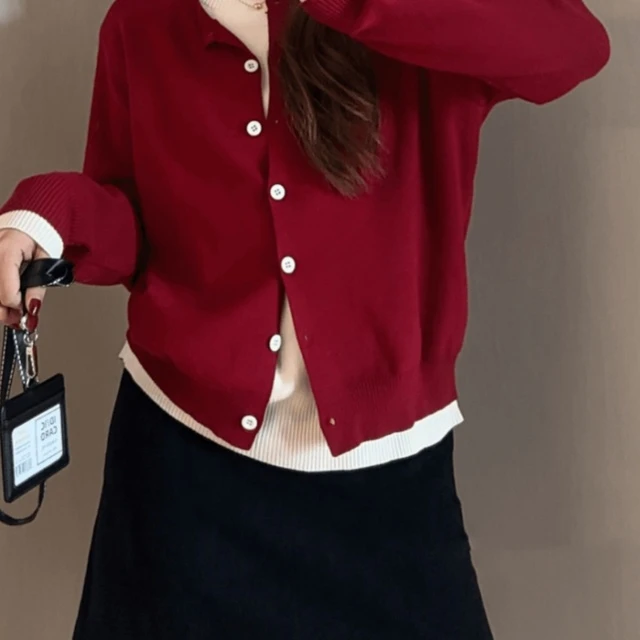 加码胖毫米圆领安吉拉红色假两件套针织女式初秋韩式修身长袖针织