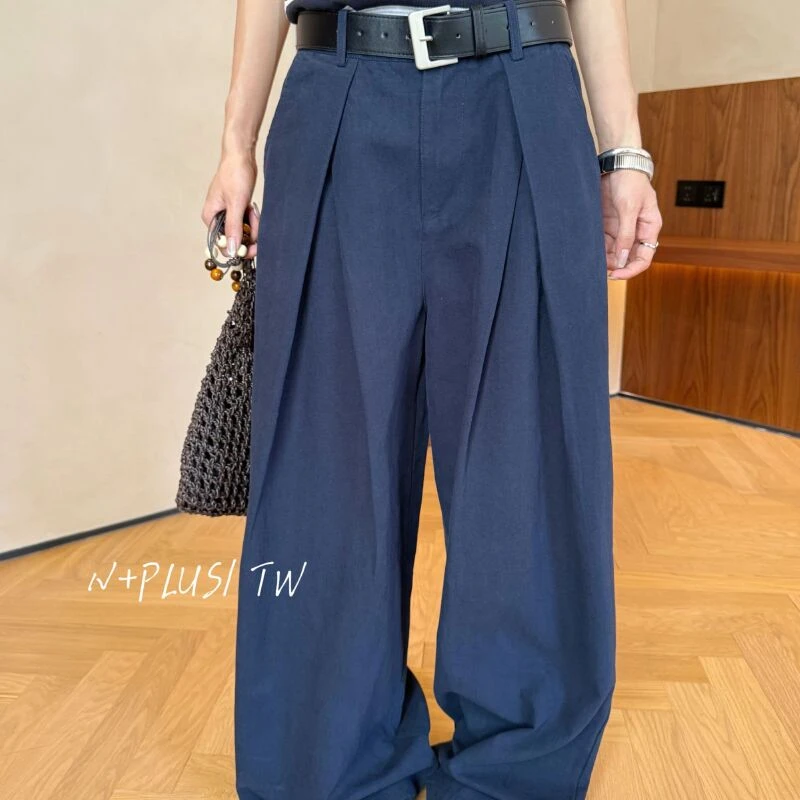 温柔瑶-N+plus秋款福利#韩版褶皱阔腿裤#9021（裤长103 腰围68）