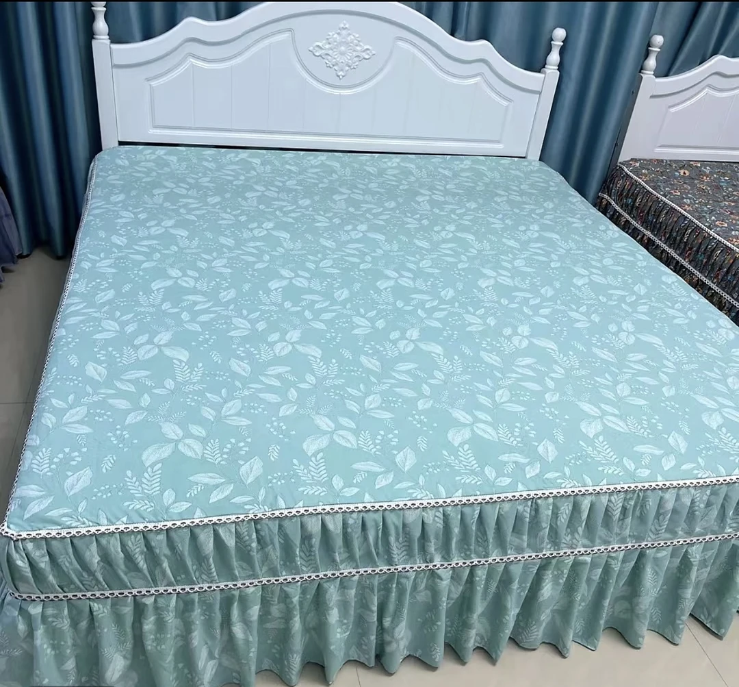 高端大气加厚床罩（绿色花园）蓝色防滑加厚床裙