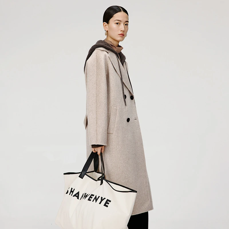 寺山文也 华胥/仿阿尔巴卡长绒毛澳洲羊毛双面呢长款大衣外套冬女