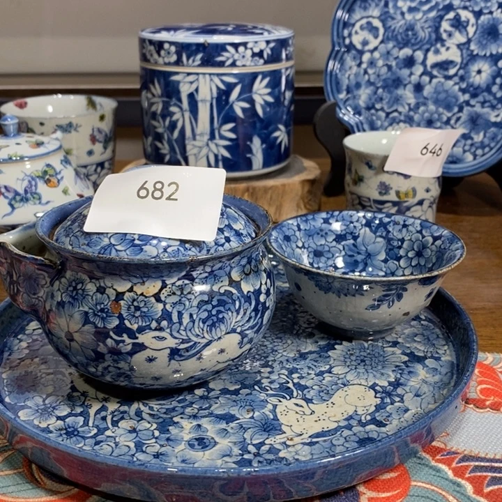 彩***间青花瓷景德镇手绘万花小鹿套组粗陶