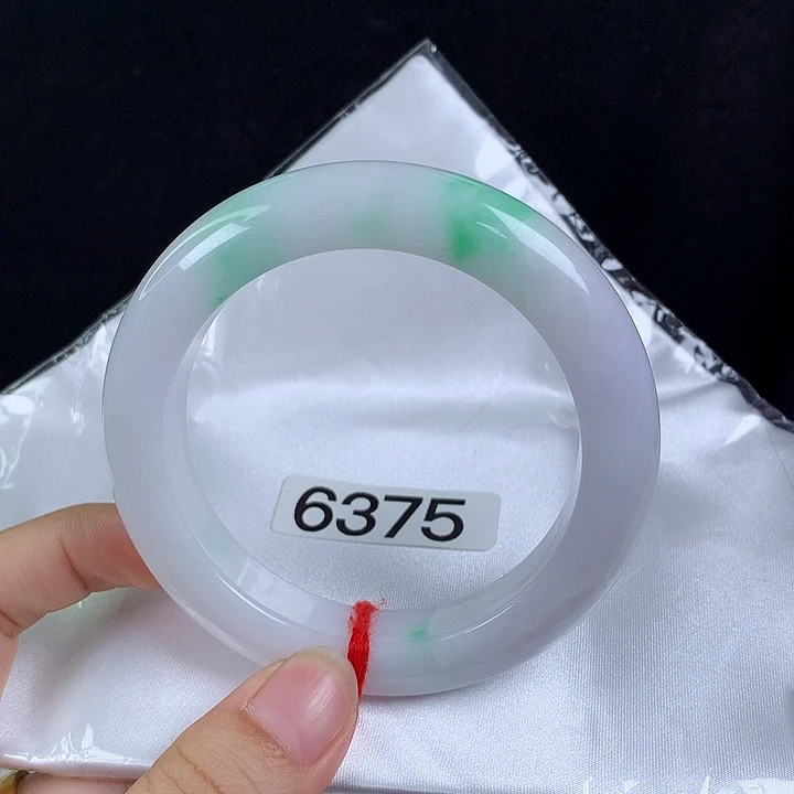 翡翠未镶嵌手镯58圈6375 白底青小胖墩