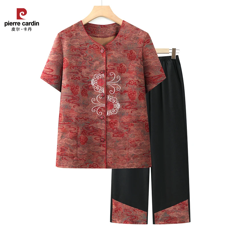 奶奶短袖套装宽松老年人夏女装开衫上衣服老太太70岁妈妈夏季衬衫