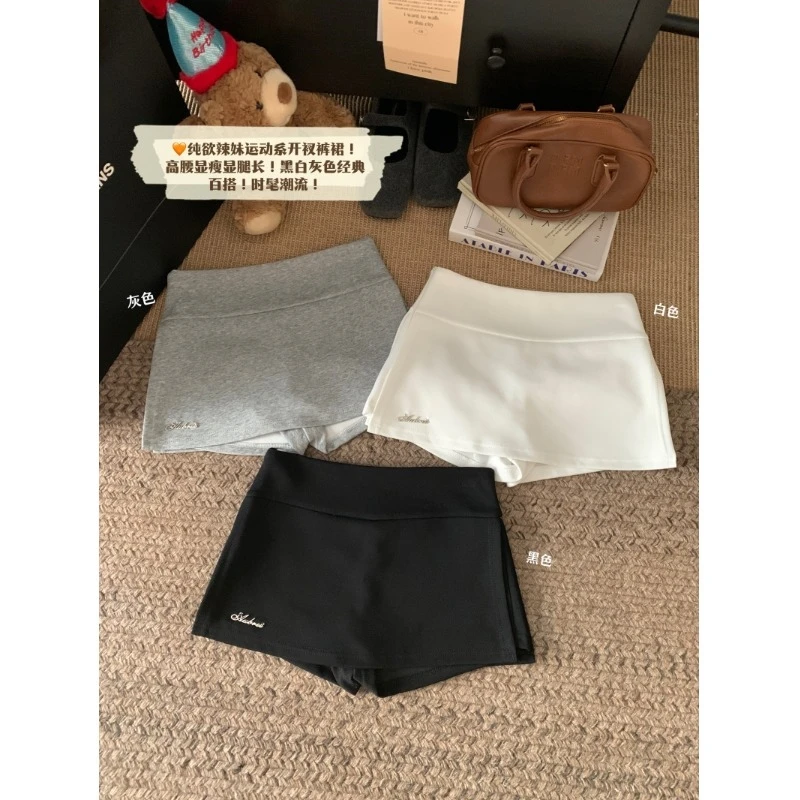 黑色高腰开叉裙裤半身裙女装夏季休闲运动a字短裙小个子包臀裙子