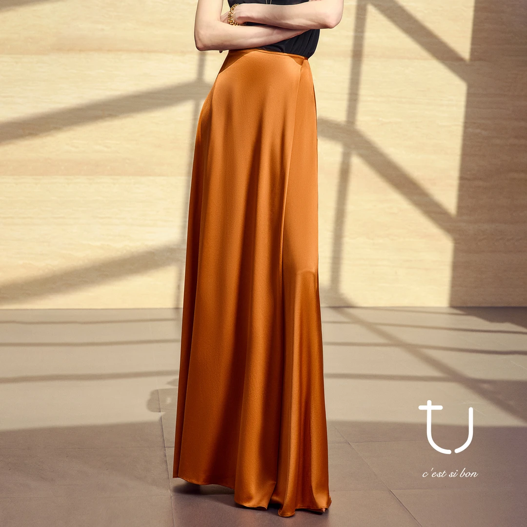 TU女装薄雾玫瑰醋酸高腰优雅设计感半身裙25秋季新款多巴胺服装女