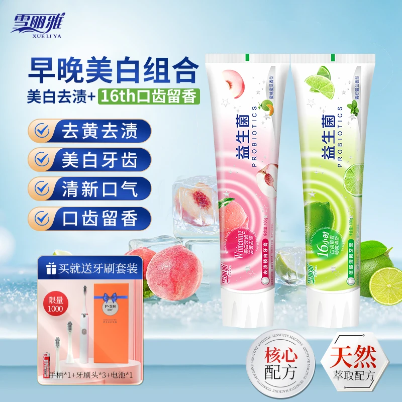 雪丽雅去渍锁白牙膏16小时清新口气+电动牙刷套装100克/支