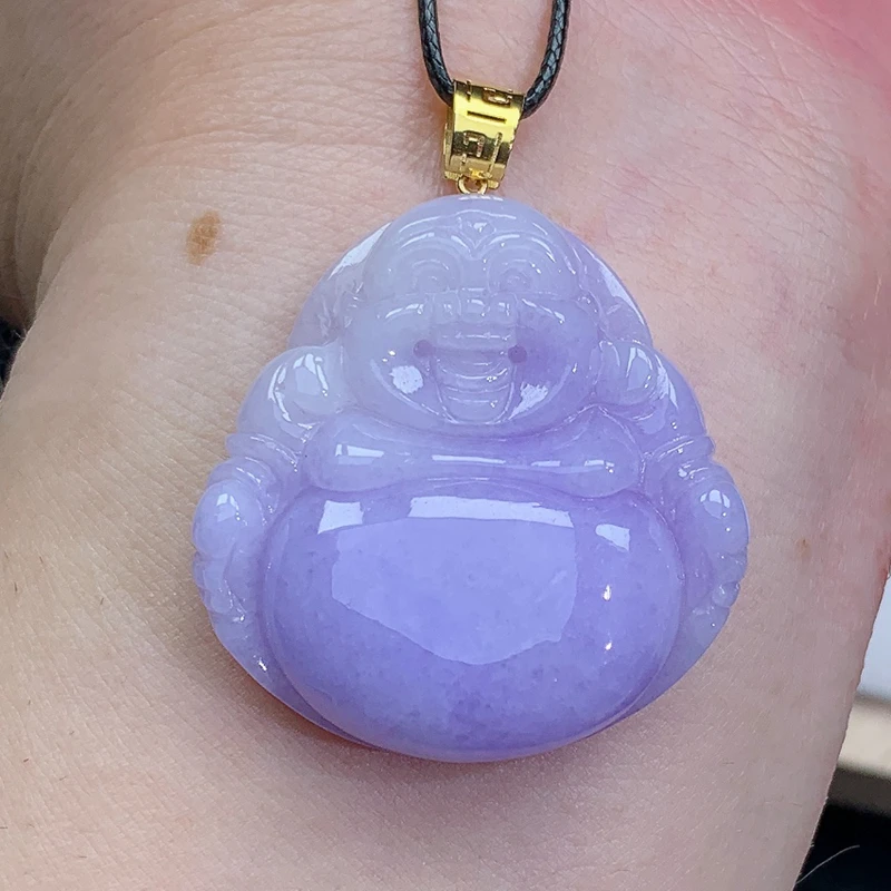 紫罗兰 精雕 18K金扣头佛公 吊坠 15.98g缅甸天然A货翡翠玉石