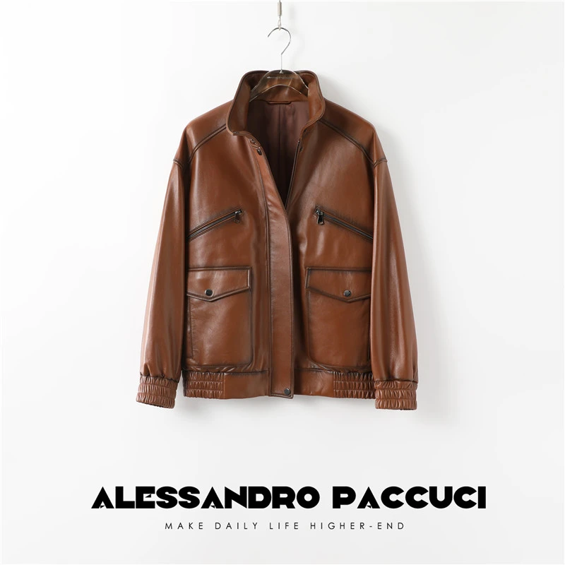 AP洛哥25408X黑标/羊皮 复古潮流阔版皮夹克外套