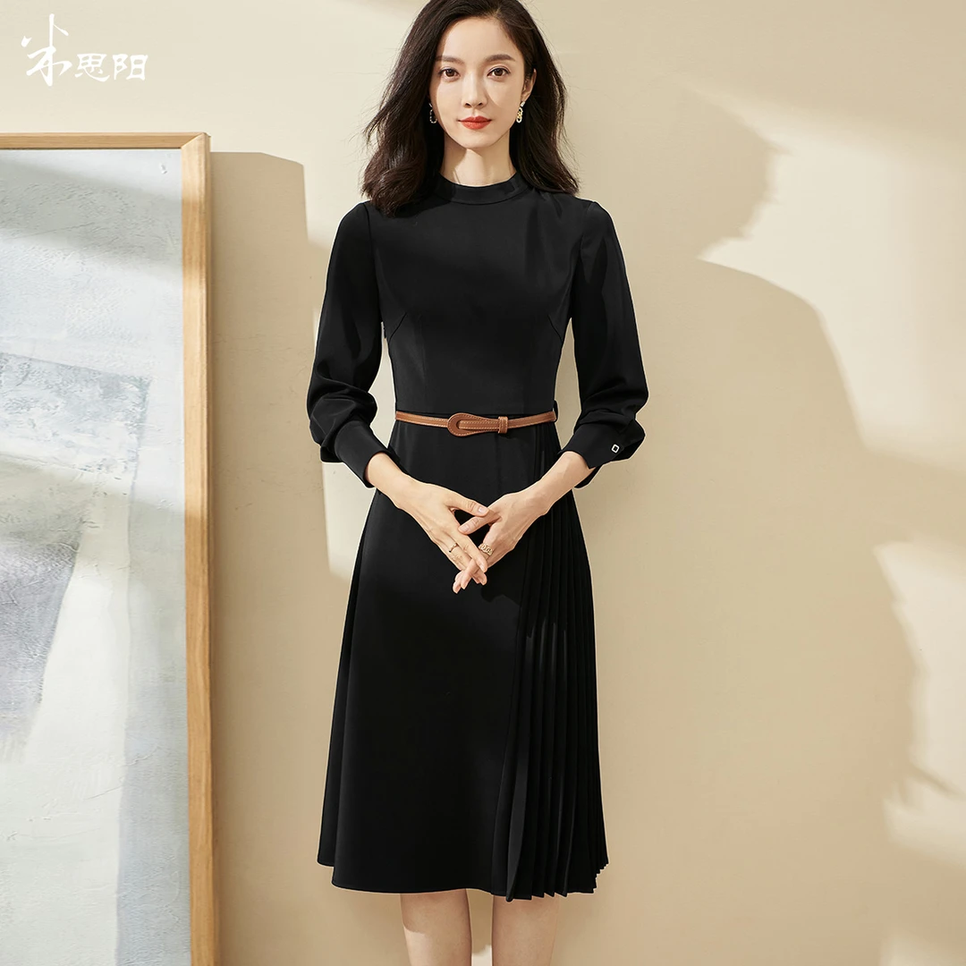 【155东北人专属】纯色A字裙时尚气质百褶拼接连衣裙5M21CL2309