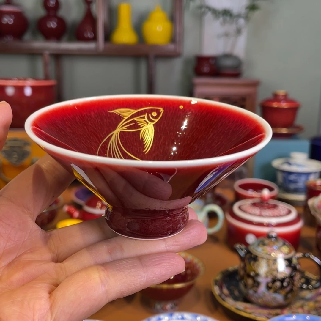 清欢雅玩原矿老陶泥描金斗笠杯