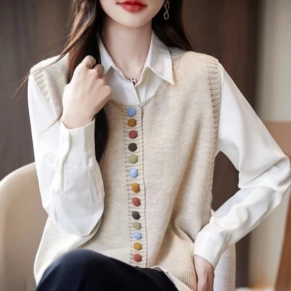 2025新款宽松短款叠穿无袖上衣开衫针织马甲背心女秋冬季外穿