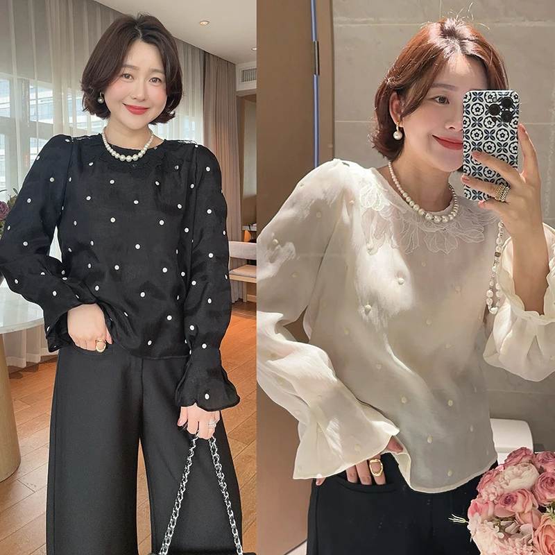 【双11清仓】【花境波点】早秋气质显瘦蕾丝刺绣波点衬衫Z525X13370