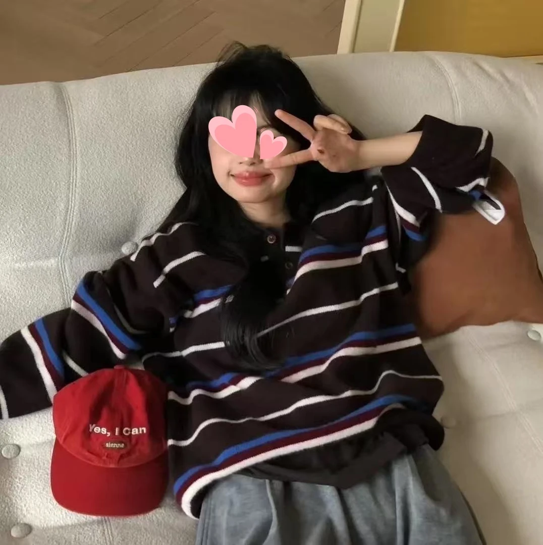 【清】复古撞色条纹毛衣女2025新款百搭韩系休闲减龄针织衫上衣