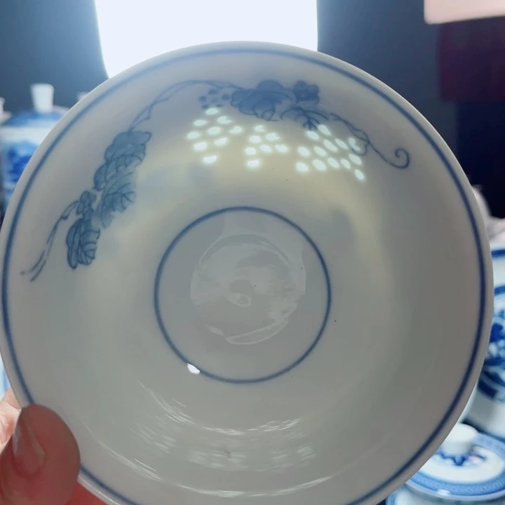 青花玲珑5寸饭碗葡萄