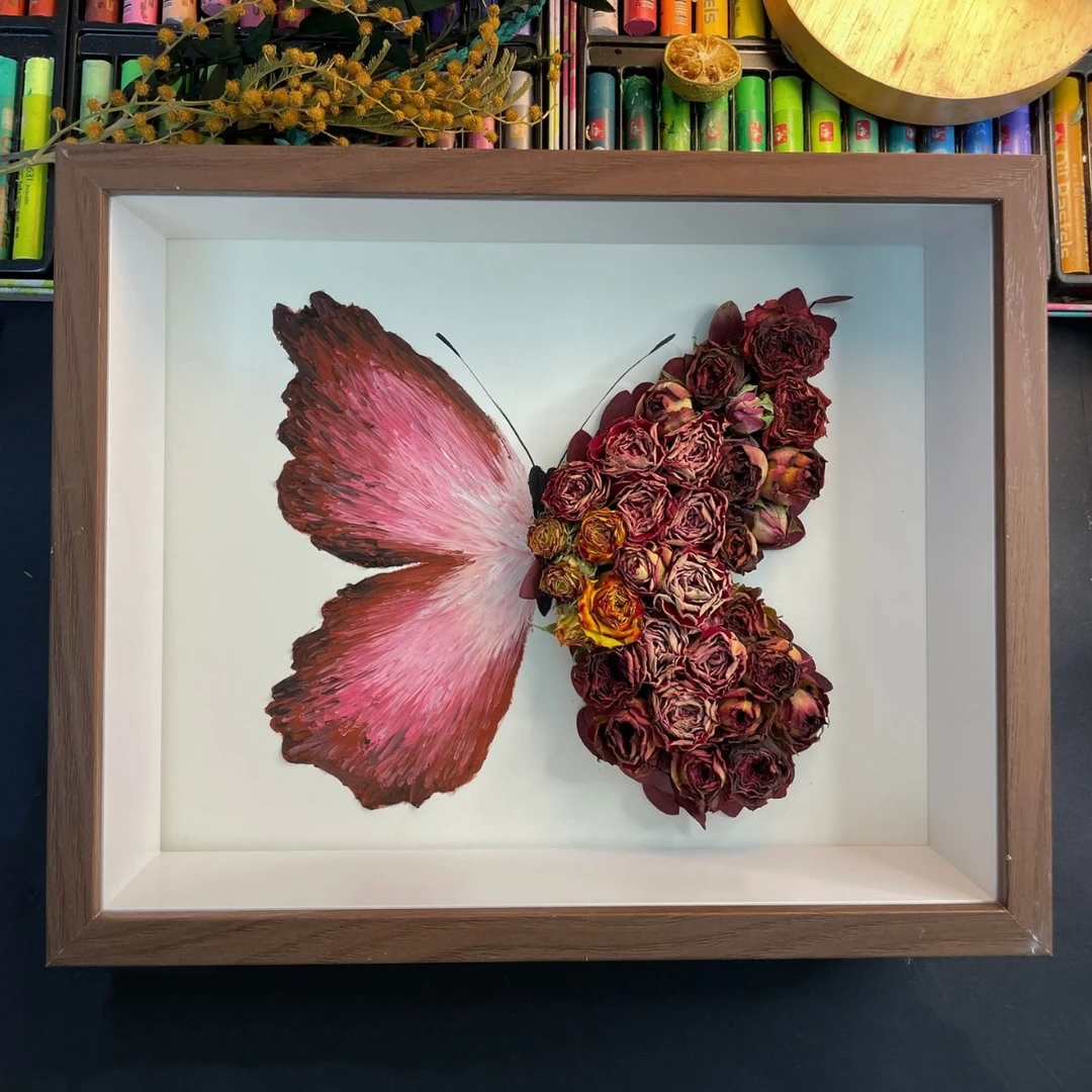 【艺凡】蝴蝶干花油画棒蝴蝶中空立体相框中空蝴蝶画