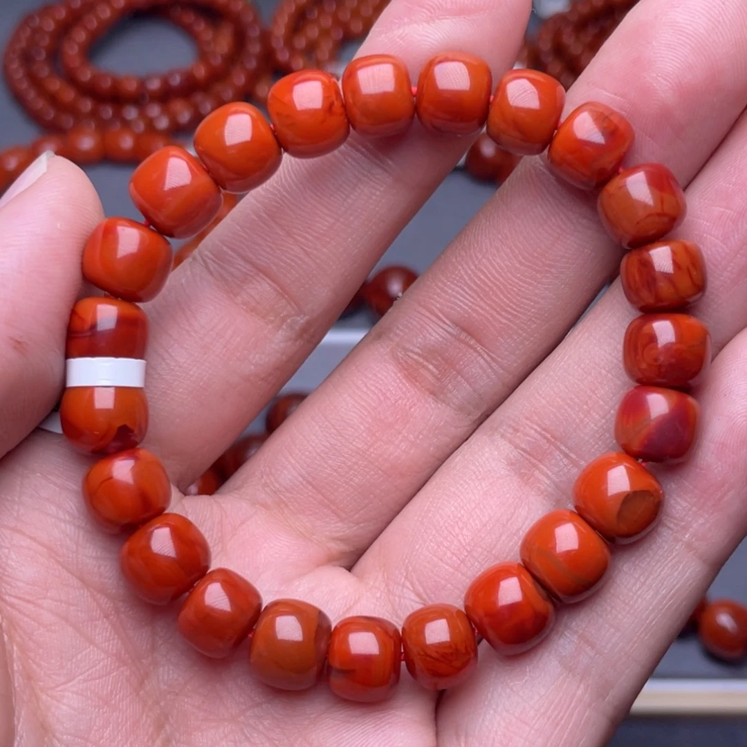 南红玛瑙未镶嵌配饰9mm瓦西柿子红火焰纹老型手串