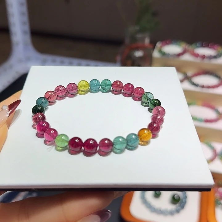 碧玺手链未镶嵌妖精色色标7mm