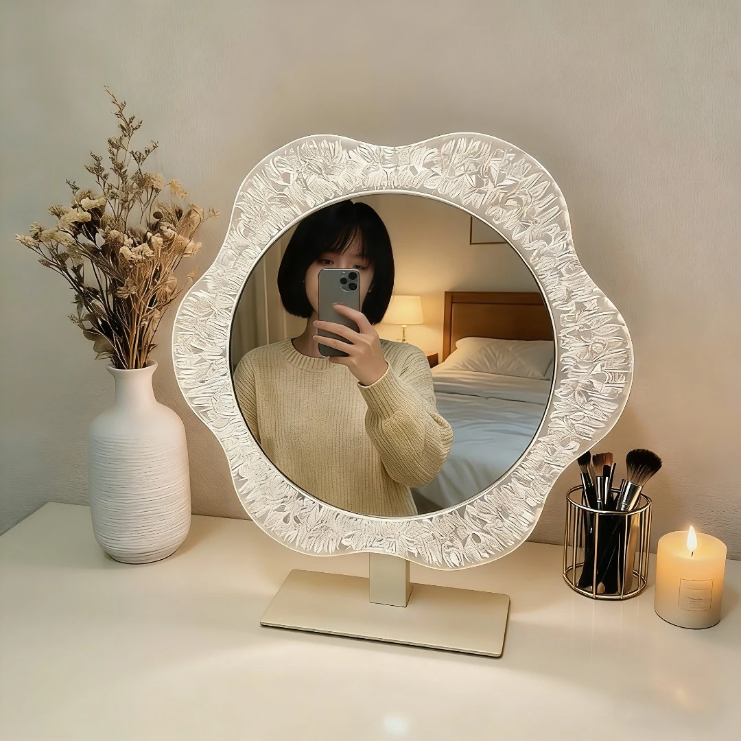 【向阳花轻奢镜】2025款网红太阳花瓣镜美妆镜带补光灯化妆镜梳妆镜