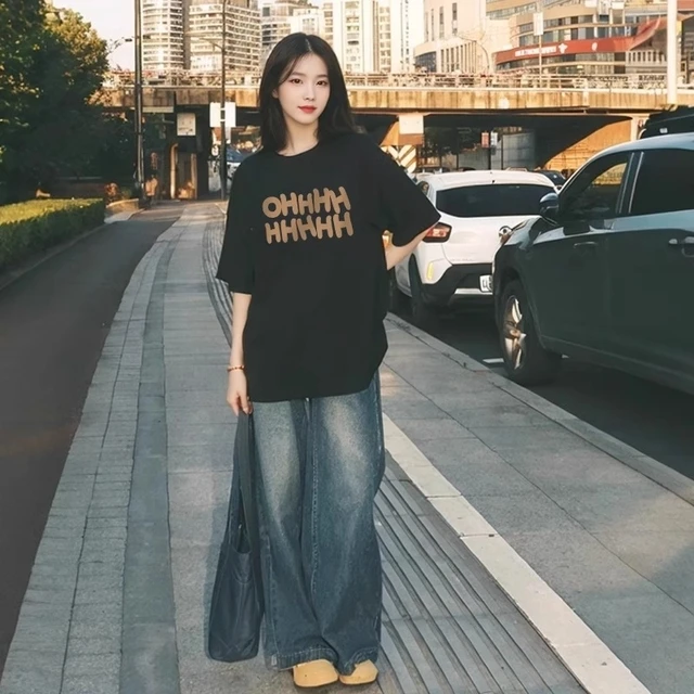 夏季2025美式大码印花T恤男女同款oversiz宽松休闲慵懒时尚上衣