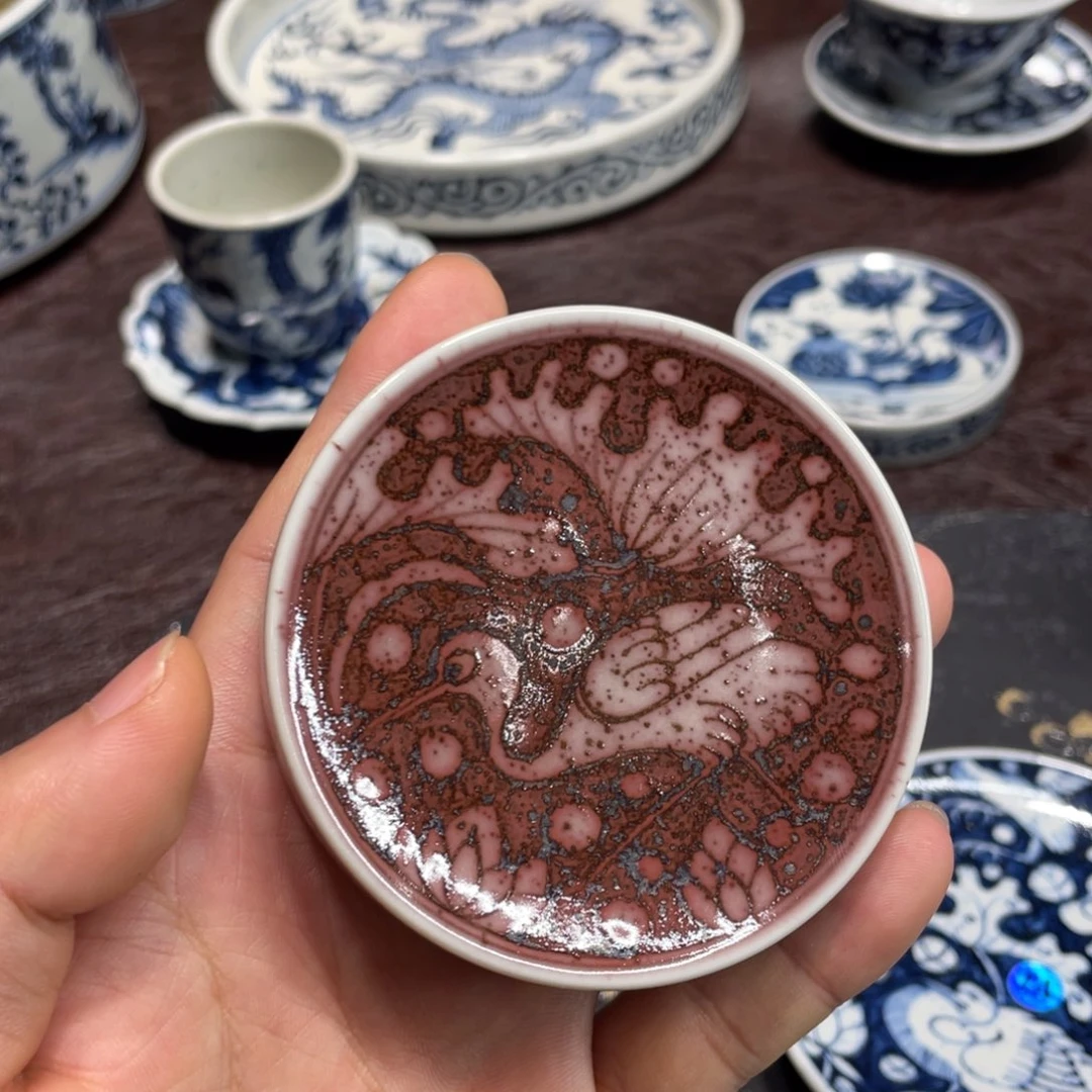 梵***弹景德镇陶瓷茶具盖置釉里红