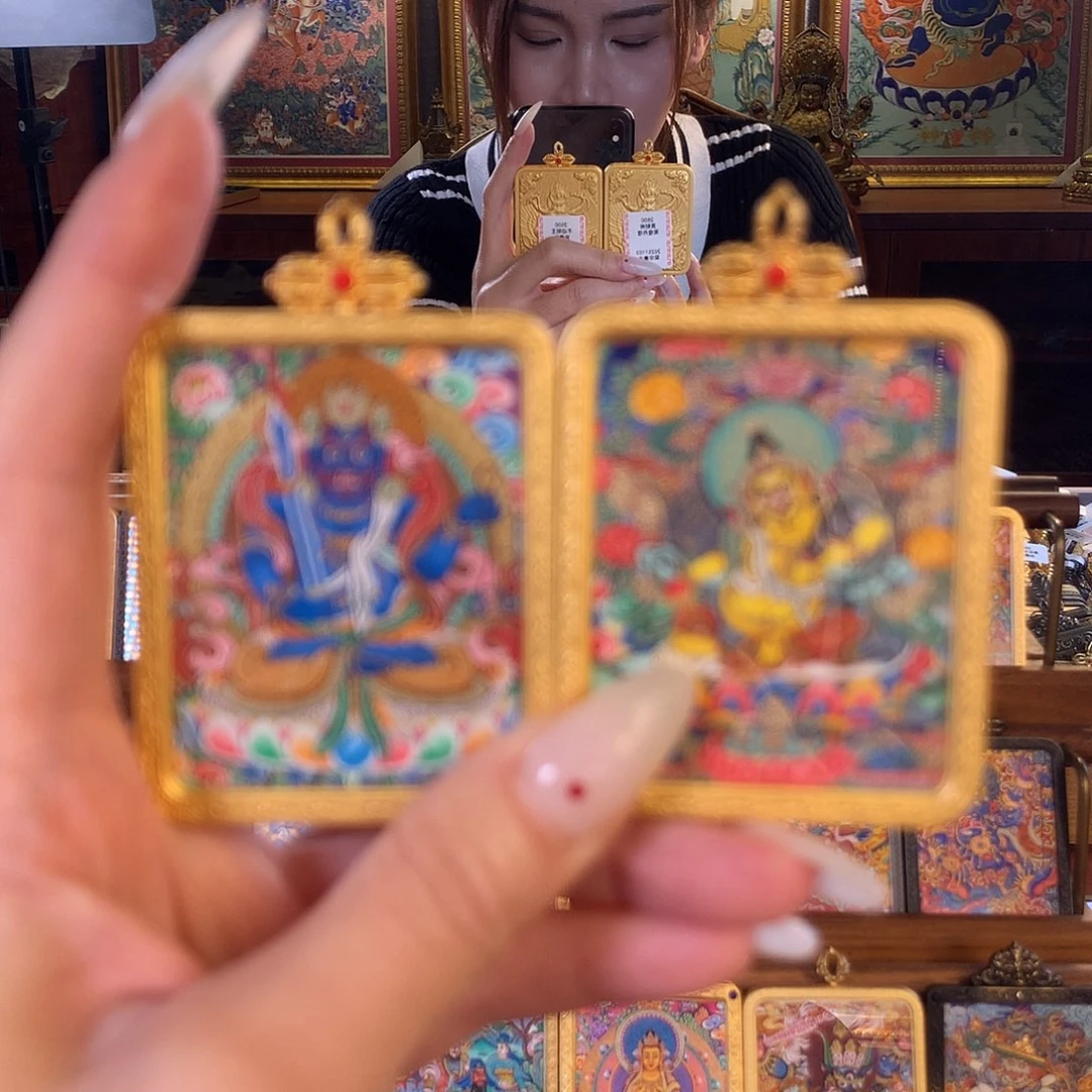 e***m吊坠热贡纯手绘唐卡黄财➕不动