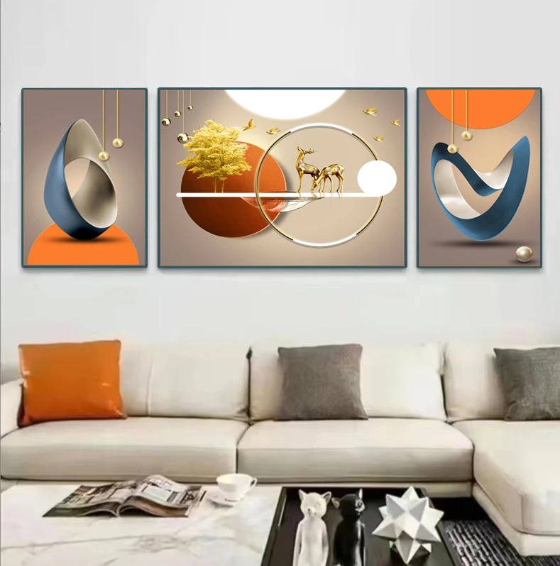 【甄选版】客厅三联画【福禄几何】5001晶瓷镶钻装饰画