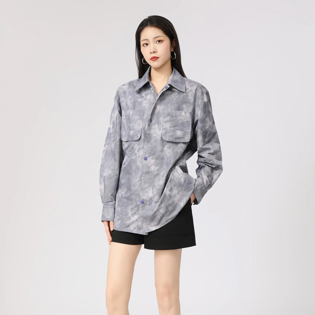 春夏新款气质百搭设计感单排扣扎染衬衫上衣 5300913