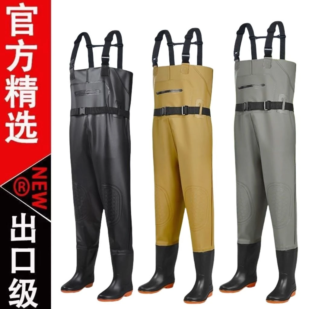 加厚耐磨防水连体下水裤带鞋抓鱼赶海钓鱼专业涉水装备防水裤透气