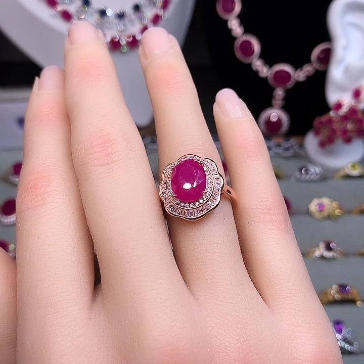 戒指银S925镶嵌红宝石