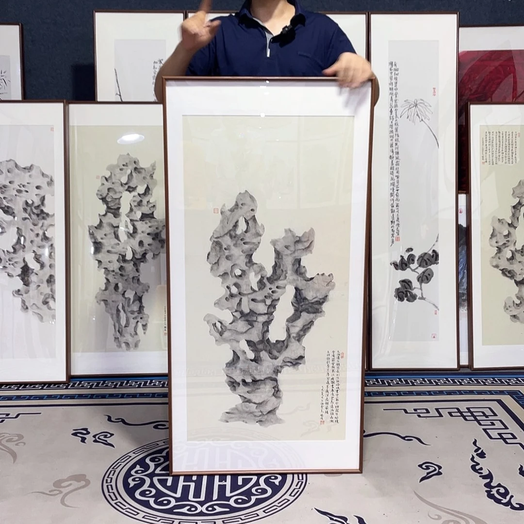 国画手绘画作品带框60/120厘米