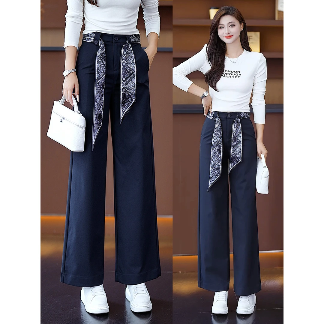 西装阔腿裤女春秋2025新款高腰宽松遮肉直筒简约长裤休闲女裤子潮