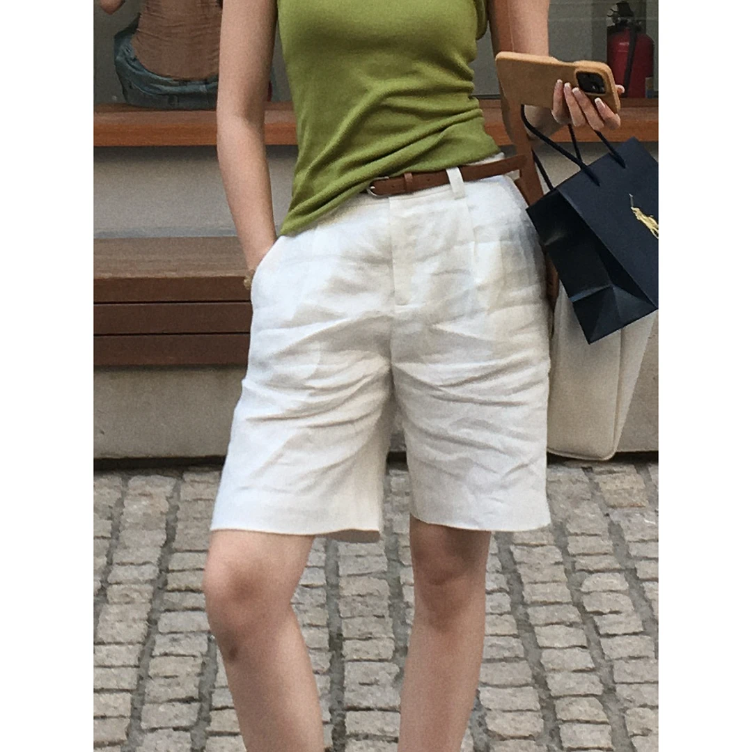 【夏天日记】亚麻中裤夏季透气薄款百搭女款显瘦五分裤Y8362