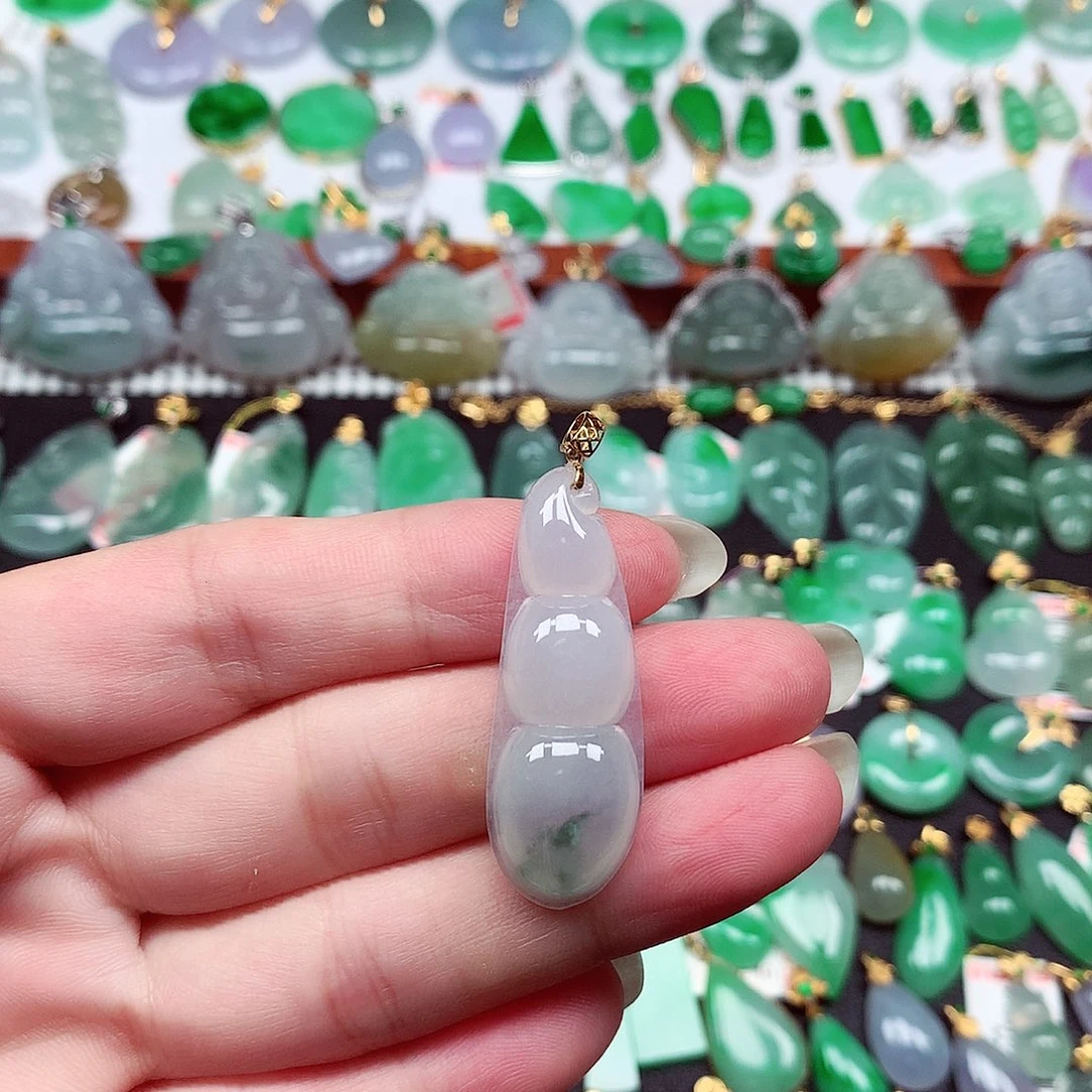 翡翠18K金镶嵌吊坠(不含链)天然翡翠A货