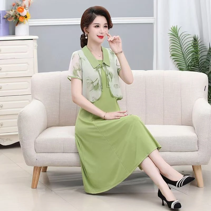 MLF023（精工定制）超级时尚连衣裙夏装雪纺两件套连衣裙过膝盖遮肉