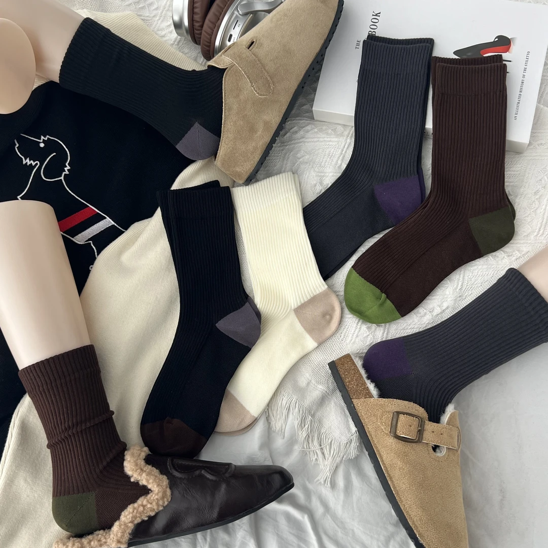 【秋冬新款】微压丝光棉森系撞色ins温柔百搭女袜轻职风百搭款