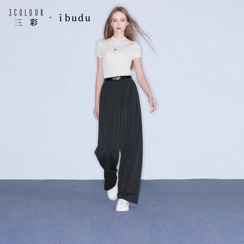 三彩ibudu2025秋季新款休闲裤设计感直筒裤宽松长裤女
