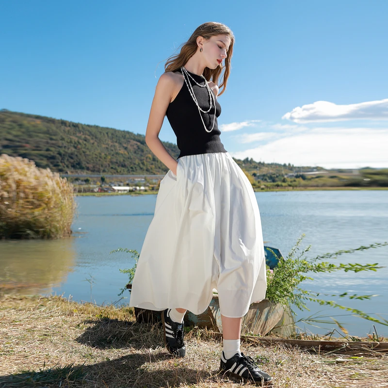 【三彩仙女裙】2025夏季新款高腰小白裙半身裙伞裙A字淡人长裙女Z