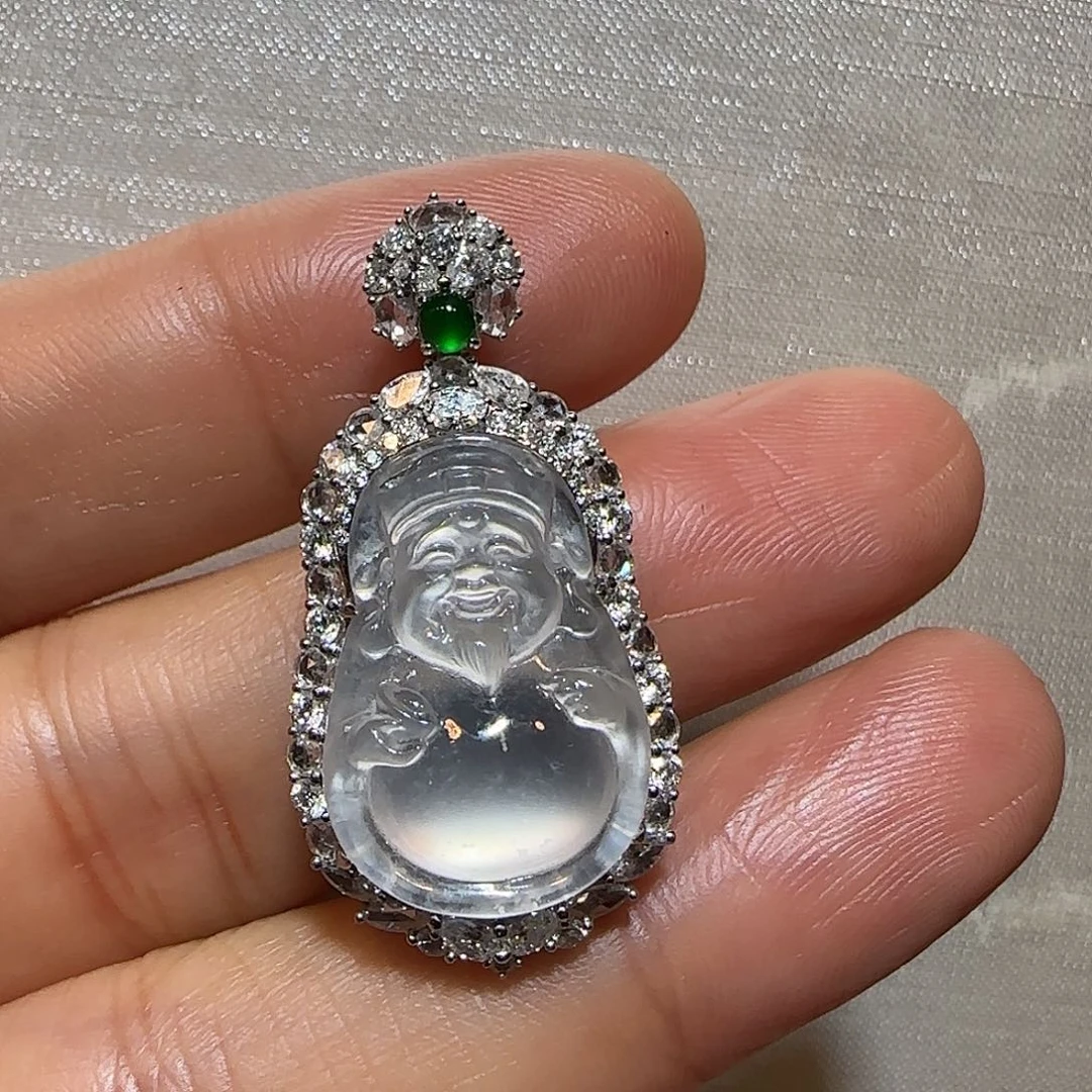 翡翠18K金镶嵌颈饰挂件