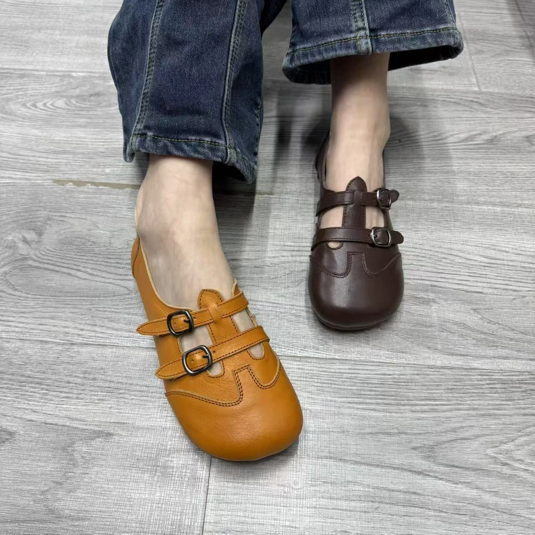 2885-21浅口平底圆头秋季皮带扣纯色时尚乐福鞋皮带装饰舒适单鞋