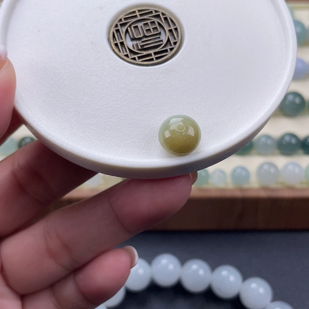 翡翠散珠天然翡翠a货鼓珠有纹卡10,7.3