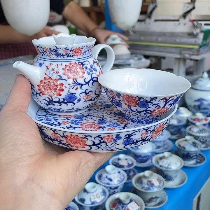 青花釉下彩壶杯子壶承