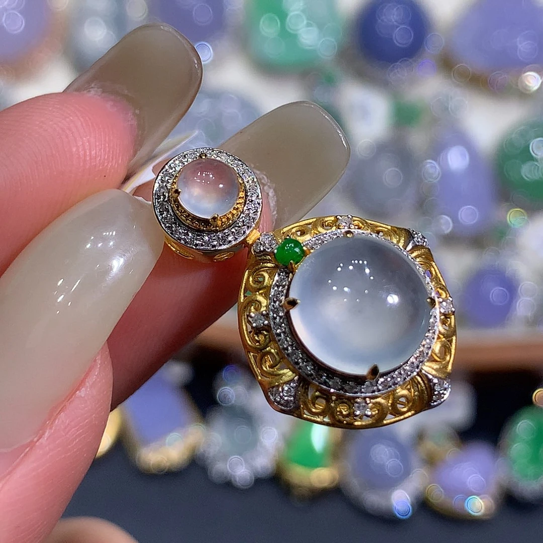 翡翠18K金镶嵌吊坠(不含链)