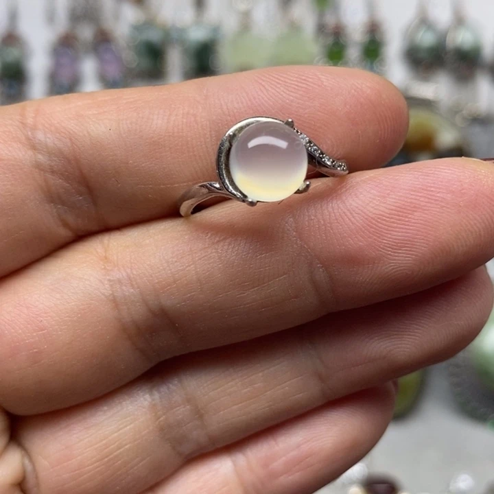 蛇纹石玉戒指银S925镶嵌