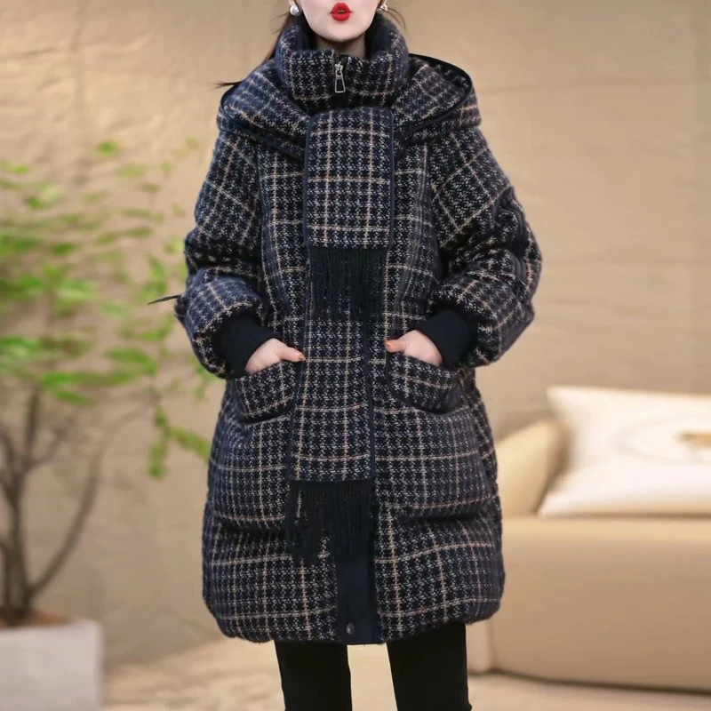 冬季围巾连帽百搭加厚保暖白鸭绒羽绒服女款爆款2025新款正品洋气