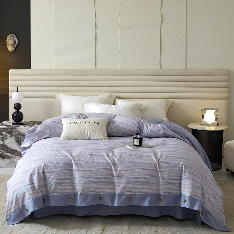 全棉磨毛纯棉四件套加厚被套床单轻奢宽边纽扣款床品三件套秋冬