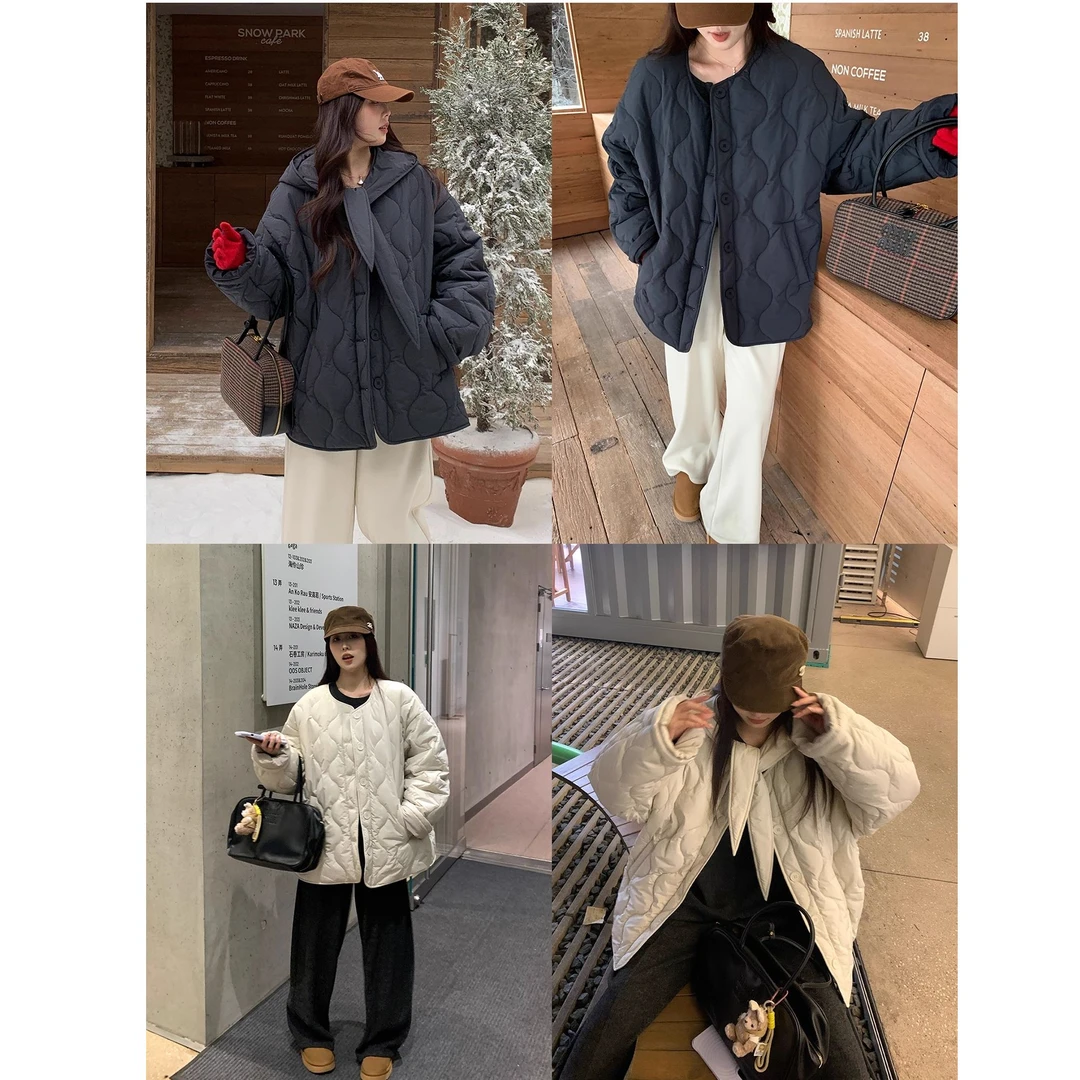 【NAZ微胖大码定制】韩系保暖绗线可拆卸围脖棉服