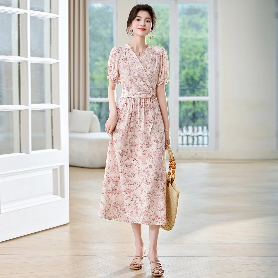柏菲妮时尚真丝桑蚕丝连衣裙女装2025新款爆款气质显瘦碎花裙子潮