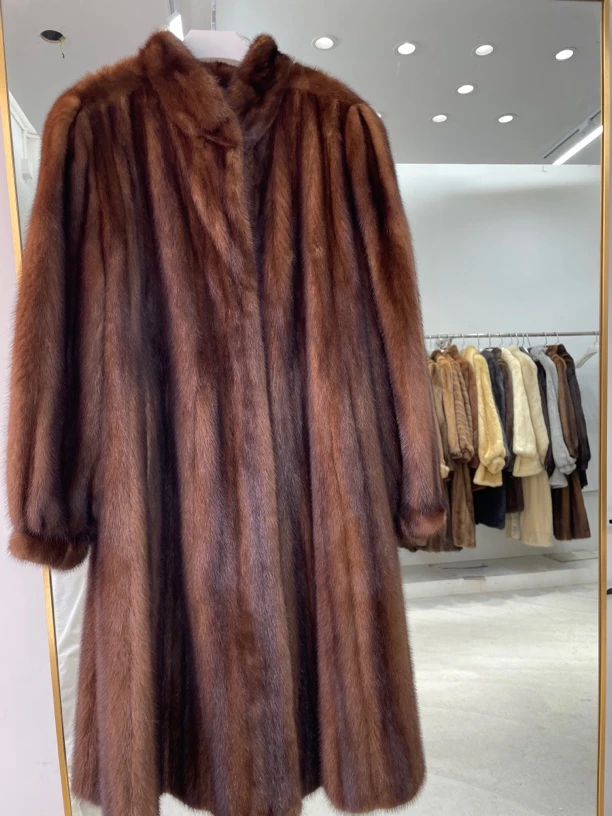 【W551】焦糖棕色长款（胸围126衣长112）大码均码皮草外套真毛大衣