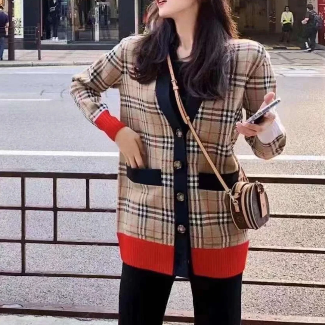 未使用 BURBERRY/博柏利 经典格纹拼色羊毛针织衫 S码 ys000094