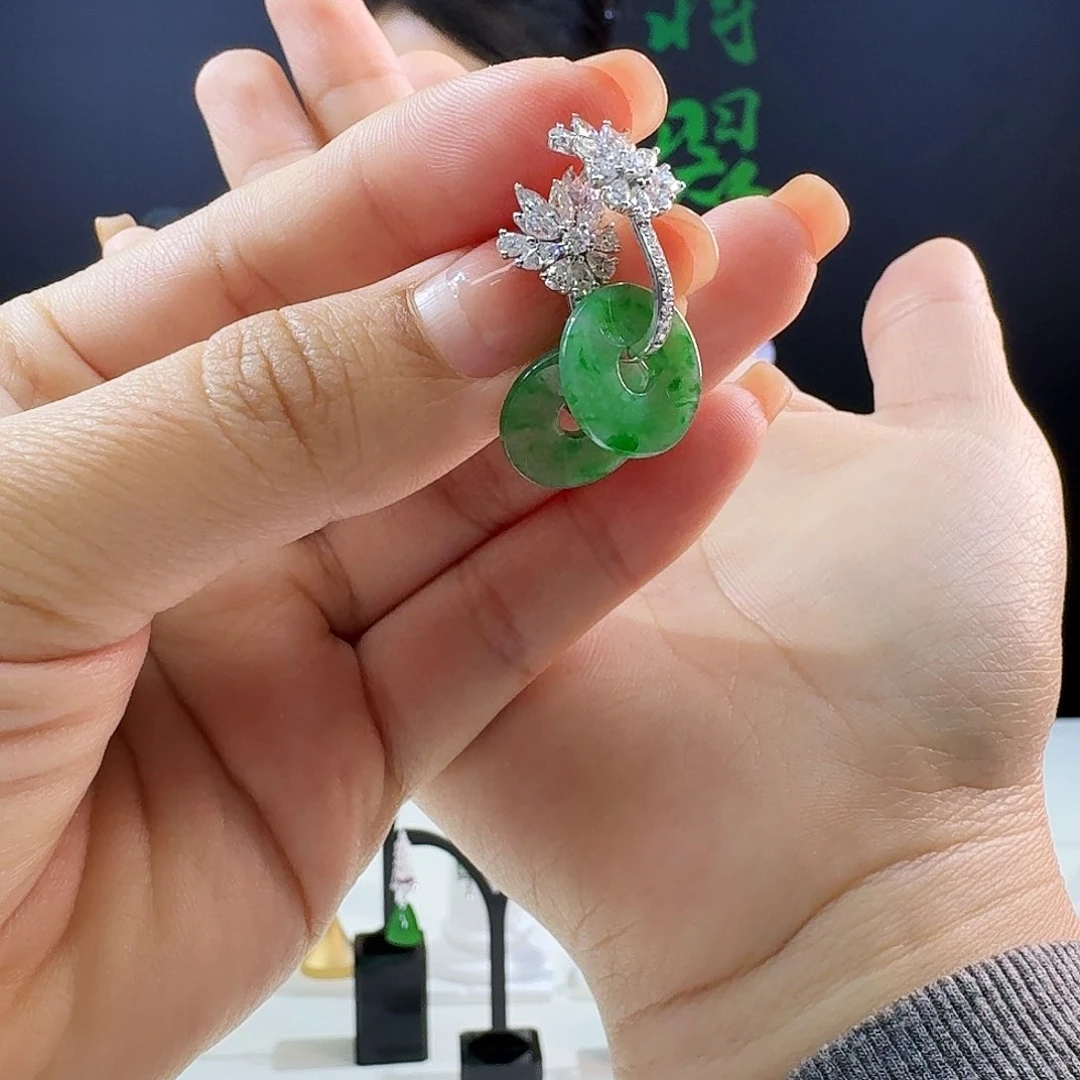 翡翠耳饰18K金镶嵌小****818k镶嵌